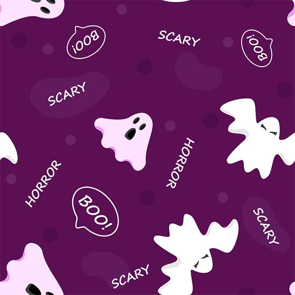 Seamless Scary White Ghosts Cute Cartoon Spooky Character Vector 580x580 Seamless Scary White Ghosts Cute Cartoon Spooky Character Vector
