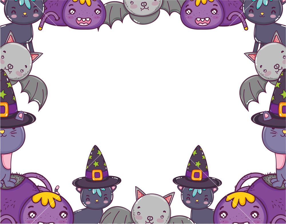 1000x784 Cute Halloween Animals Decoration Event Vector Illustration