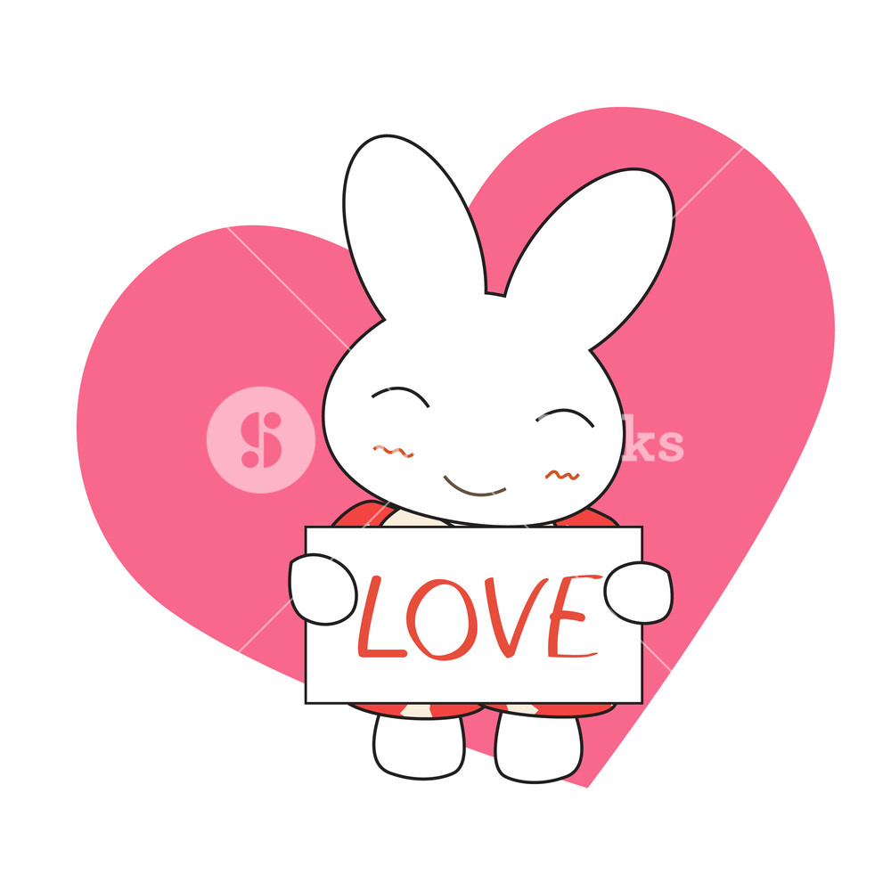 1000x1000 Cute Cartoon Bunny Girl In A Pretty Pink Dress With Heart Vector