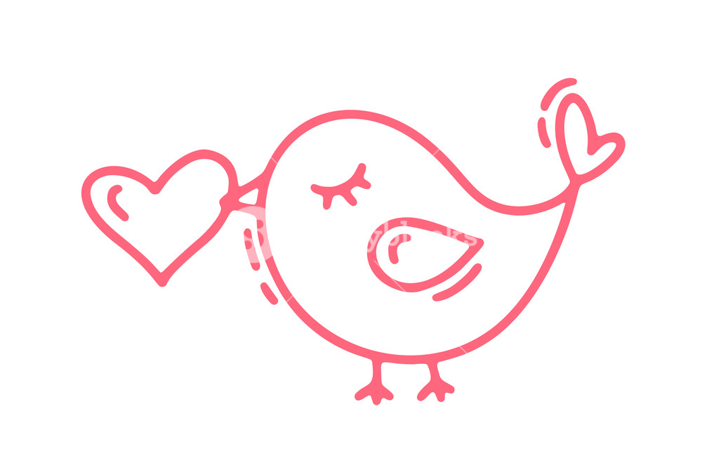 1000x676 Red Monoline Cute Bird With Heart Vector Valentines Day Hand