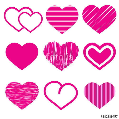 500x500 Set Of Nine Various Cute Red Heart Vector Icon Illustration