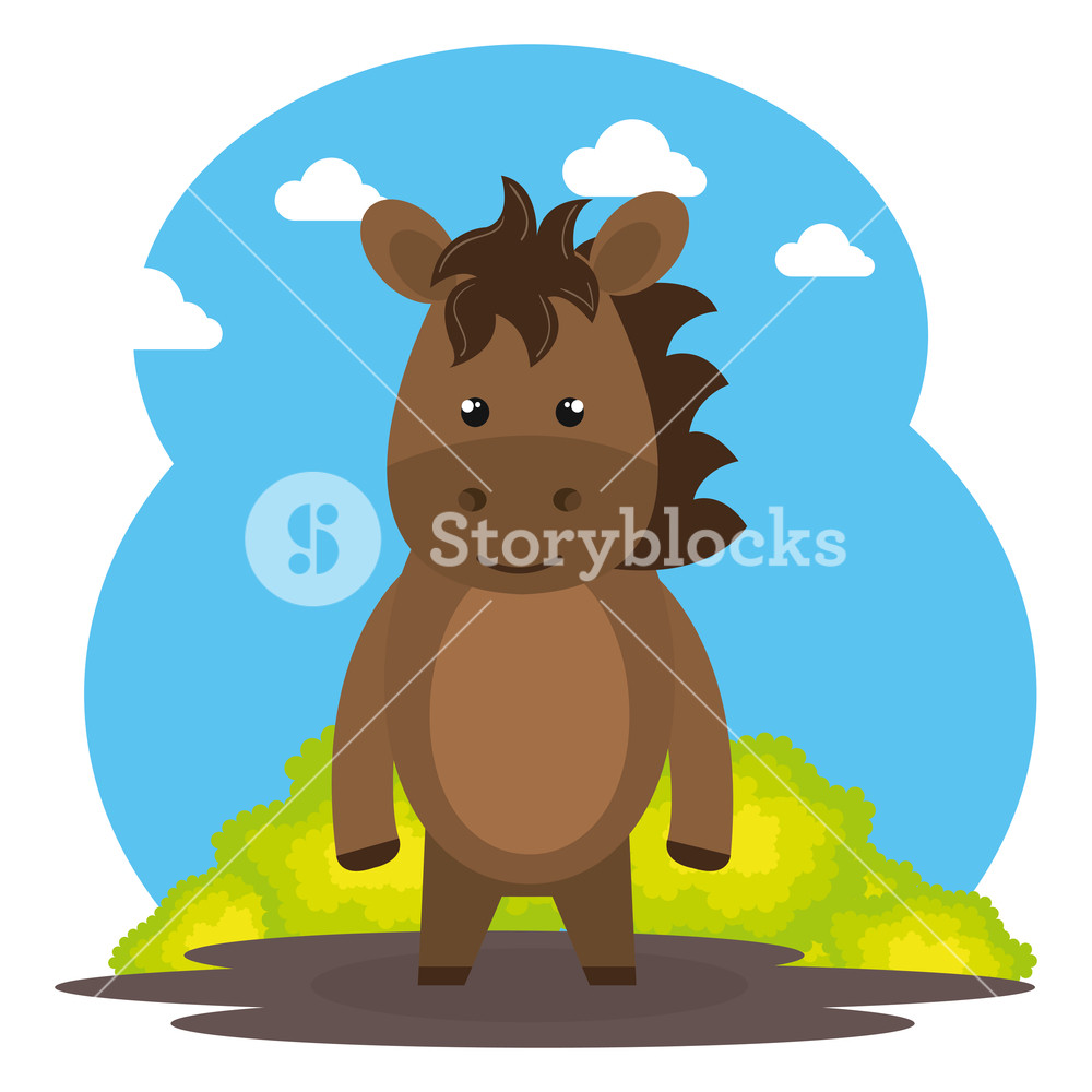 Cute Horse In The Field Landscape Character Vector Illustration 1000x1000 Cute Horse In The Field Landscape Character Vector Illustration