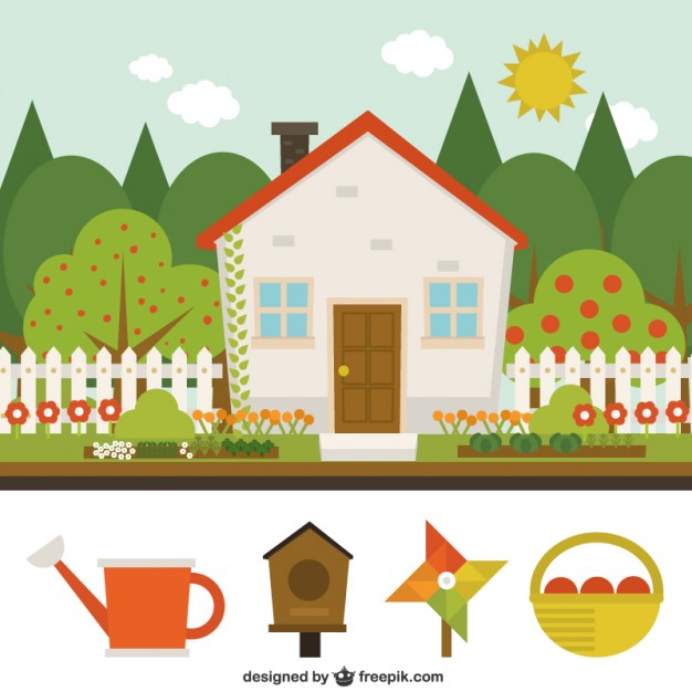626x626 Cute House With Garden Vector Free Download