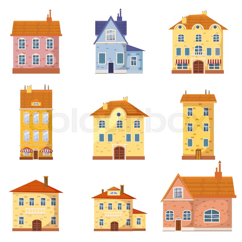 800x800 Set Of Of Cute Colorful Houses Vector Stock Vector Colourbox