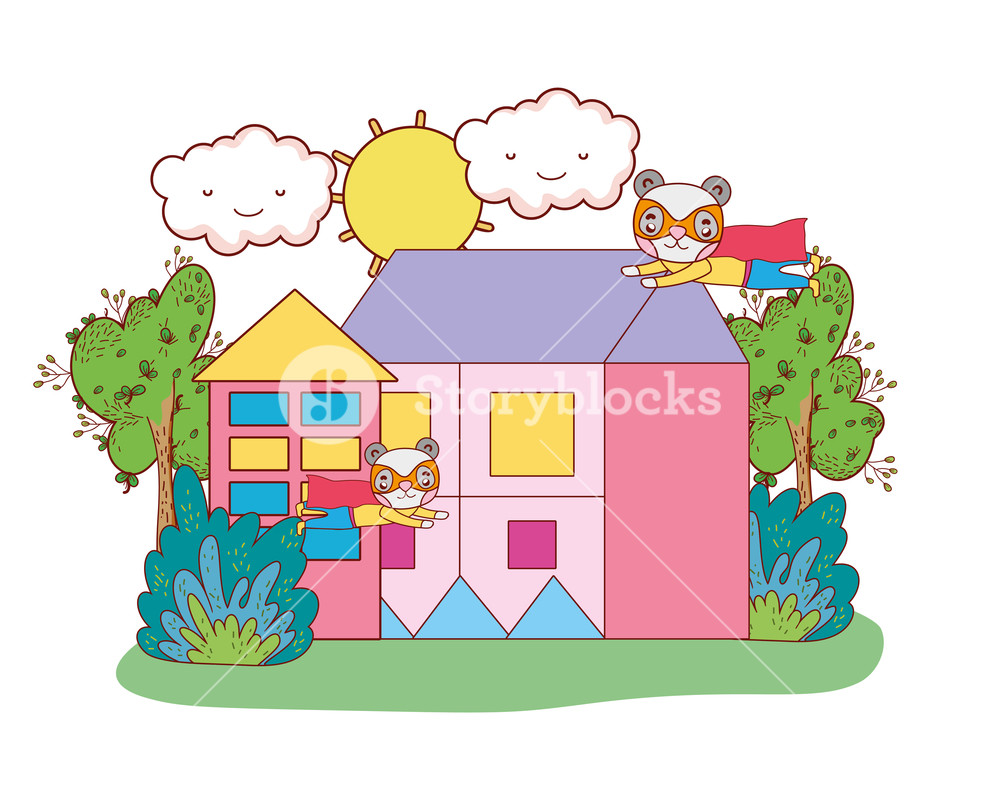 1000x800 Cute Panda Flying With Superhero Costume In A House Vector