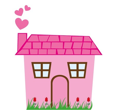 450x427 Pink Cute House With Grass Isolated Over White Background Vector