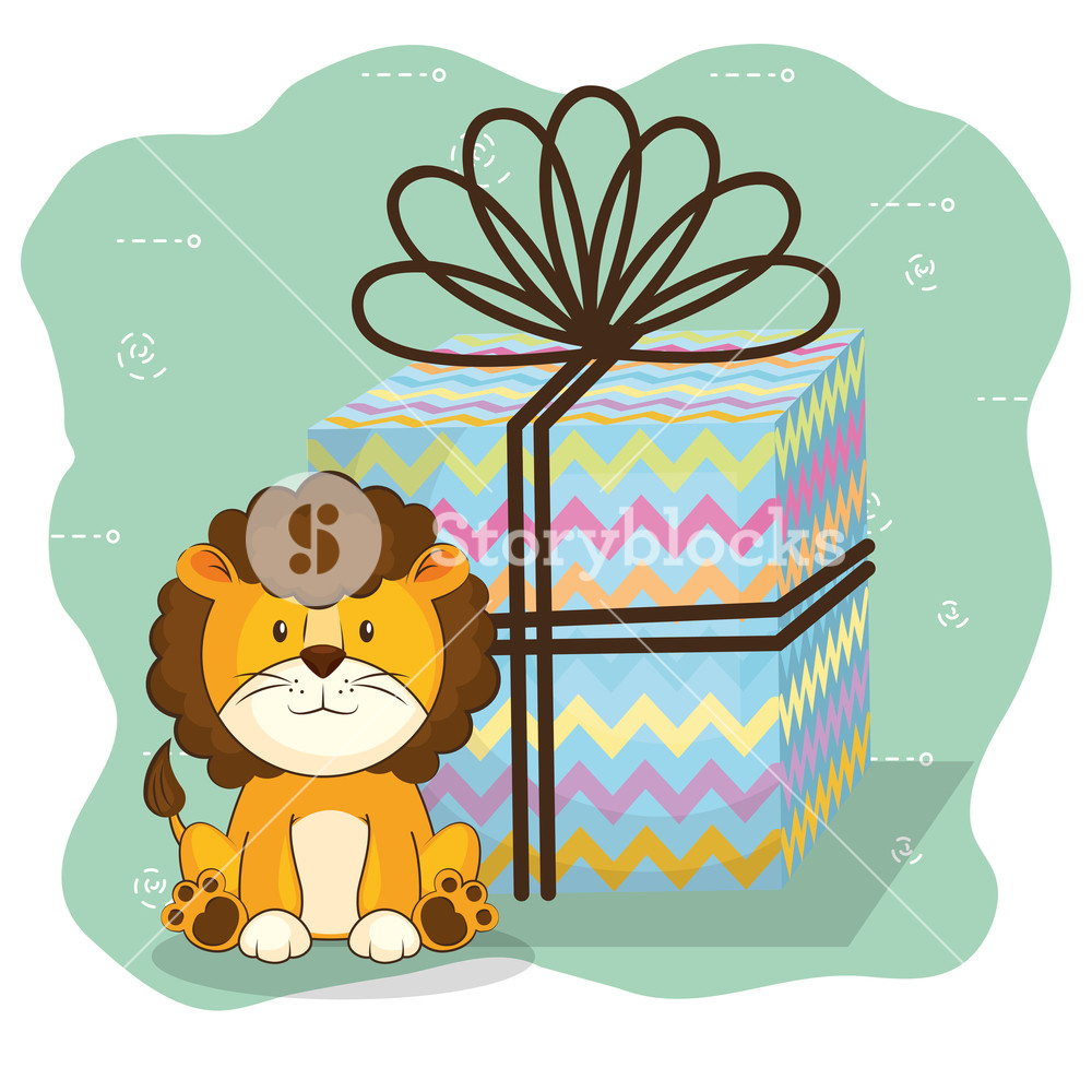 1000x1000 Happy Birthday Card With Cute Lion Vector Illustration Design