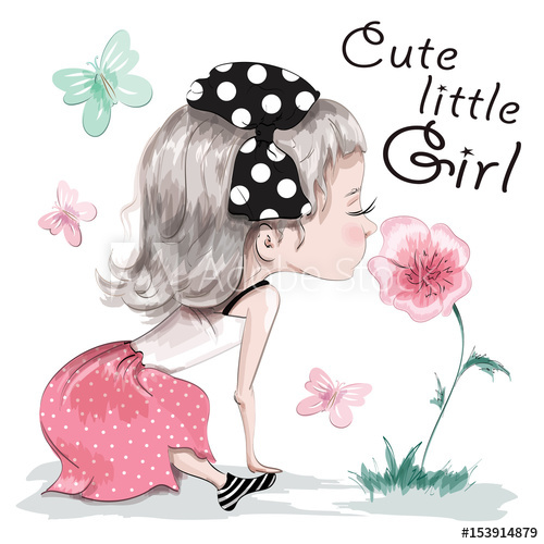 500x500 Cute Little Girl Sitting On The Grass And Smelling Flowers Sketch