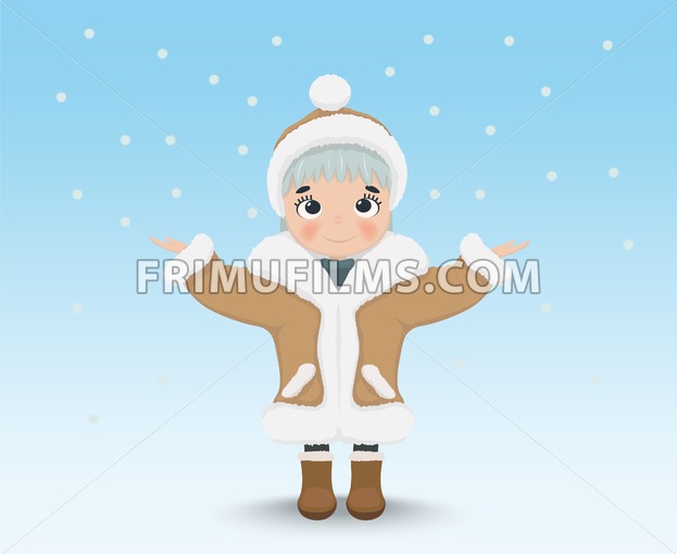 623x510 Happy Cute Little Girl Vector Cartoon Character, Winter Snowing
