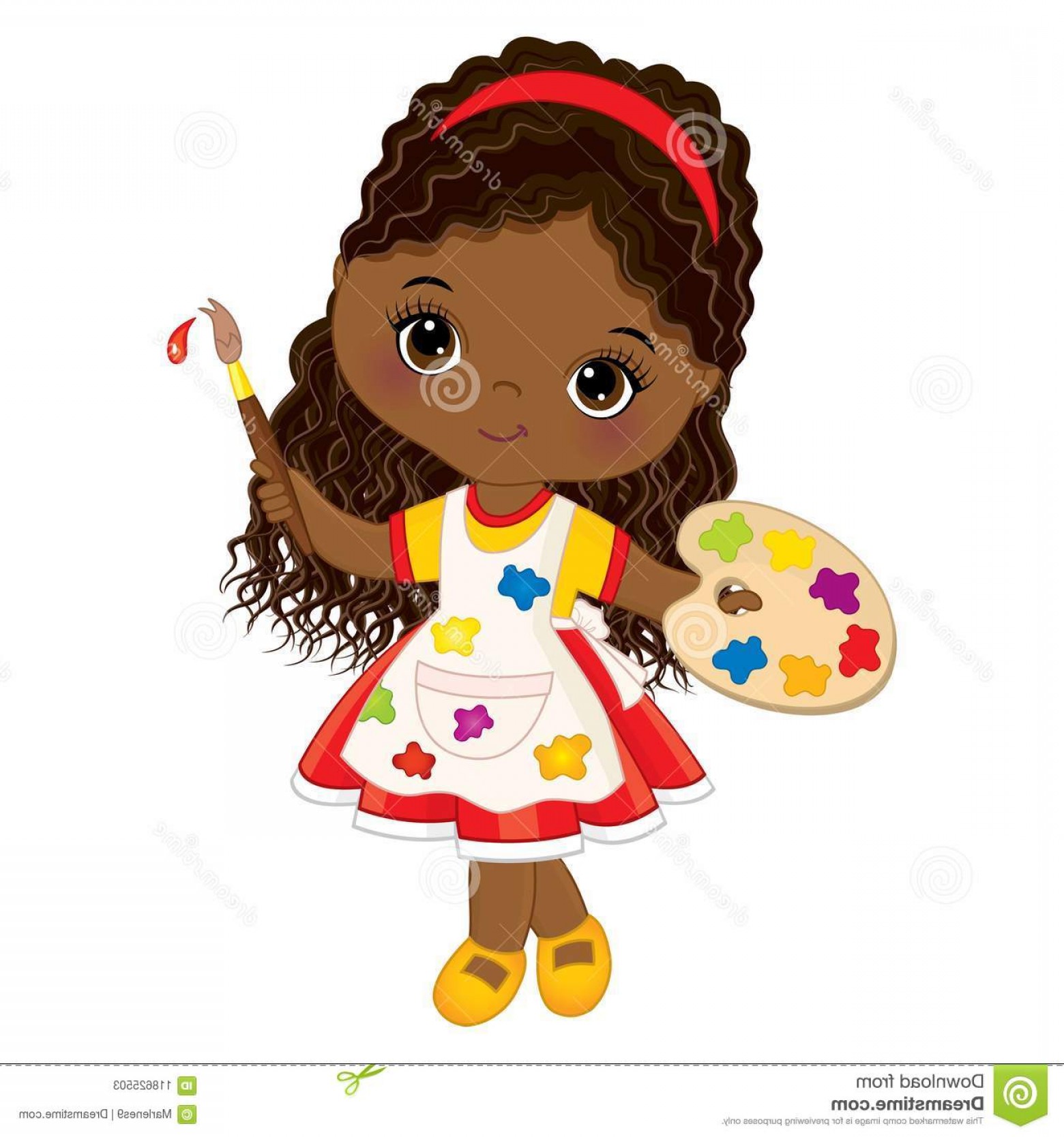 1560x1668 Vector Cute Little African American Artist Palette Paint Brush