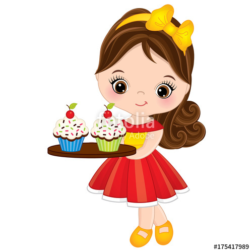 500x500 Vector Cute Little Girl Holding Tray With Cupcakes Stock Image