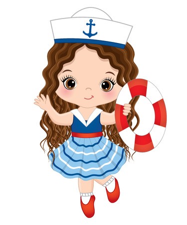 375x450 Vector Cute Little Girl With Buoy Vector Little Girl Dressed