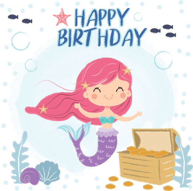 626x619 Cute Mermaid Under The Sea For Birthday Greeting Card Vector