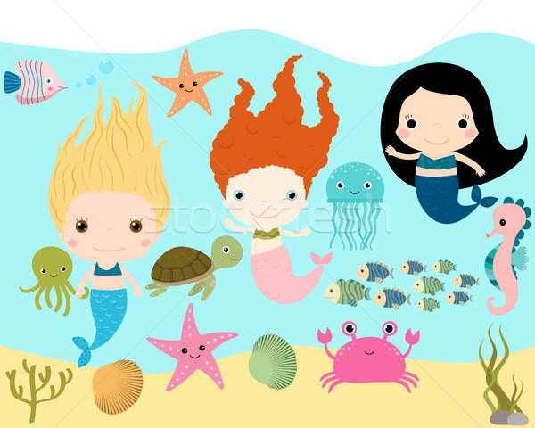 600x480 Cute Mermaids And Sea Animals Vector Collection Vector