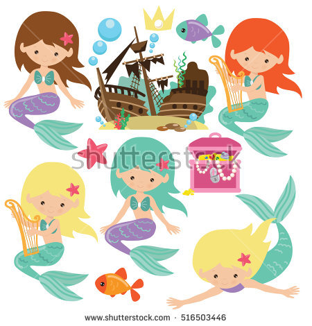 450x470 Photo Stock Vector Cute Mermaid Vector Cartoon Illustration