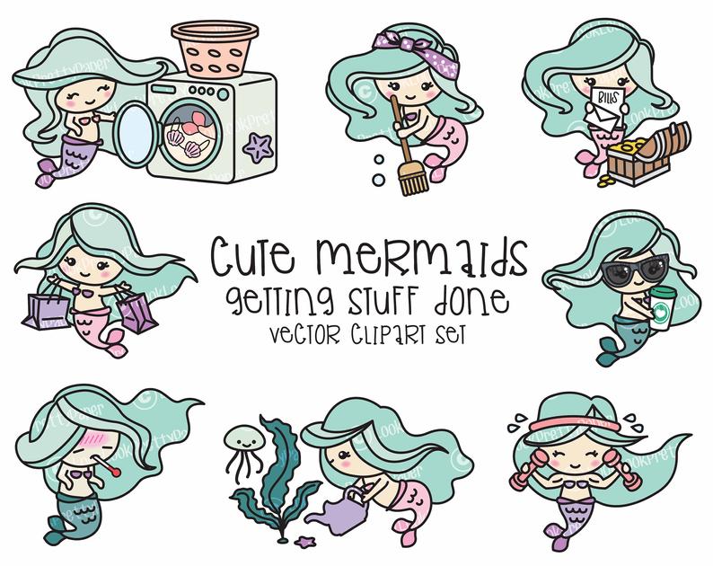 794x630 Premium Vector Clipart Kawaii Mermaid Cute Mermaids Etsy