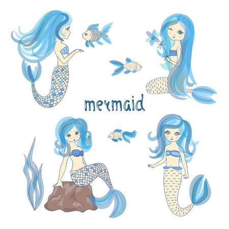450x450 Set Of Cute Mermaids Vector Illustration For Little Girls