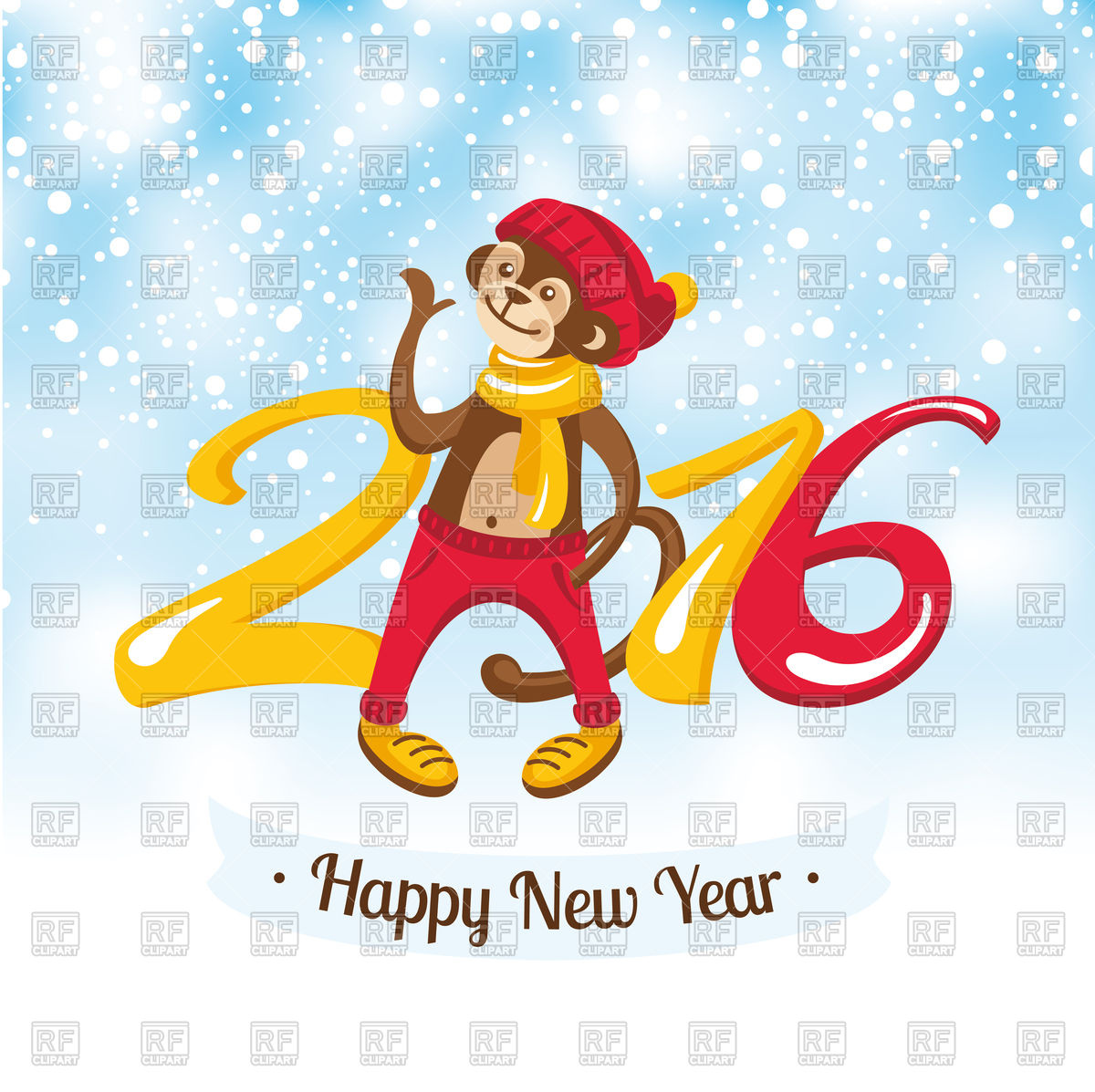 1200x1197 New Year Greeting Card With Cute Monkey Vector Image