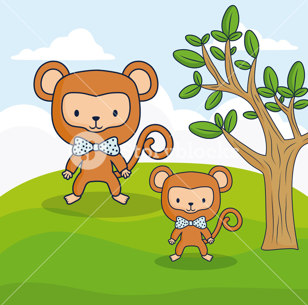 1000x990 Cute Monkey In A Forest, Colorful Design Vector Illustration
