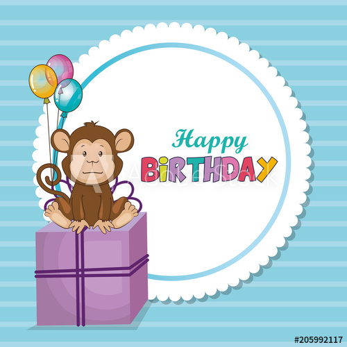 500x500 Happy Birthday Card With Cute Monkey Vector Illustration Design