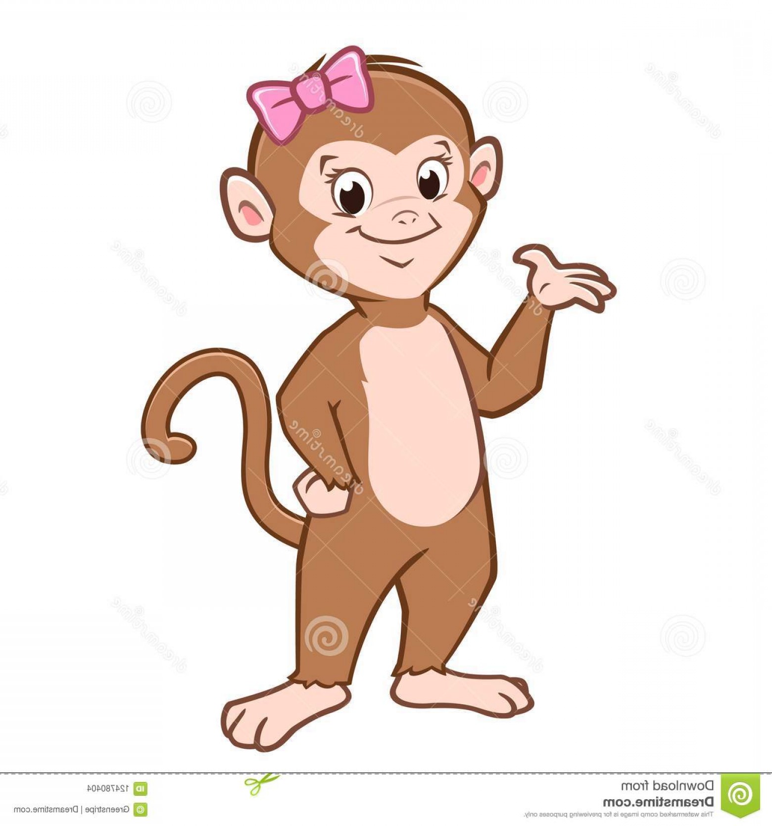 1560x1668 Cartoon Cute Monkey Vector Illustration Baby Pink Bow Image