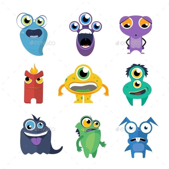 590x590 Cute Monsters Vector Set In Cartoon Style Illustration