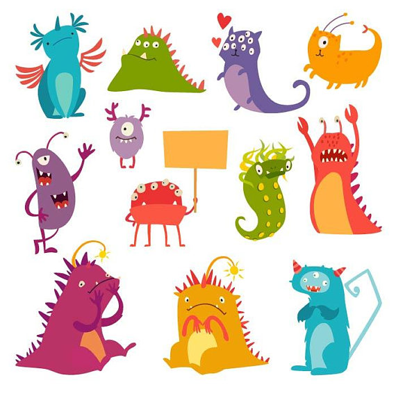 570x570 Monsters Vector Set Clipart Kids Cartoon Toy, Colorful Cute