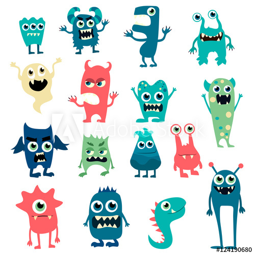 500x500 Cartoon Monsters Set Colorful Toy Cute Monster Vector