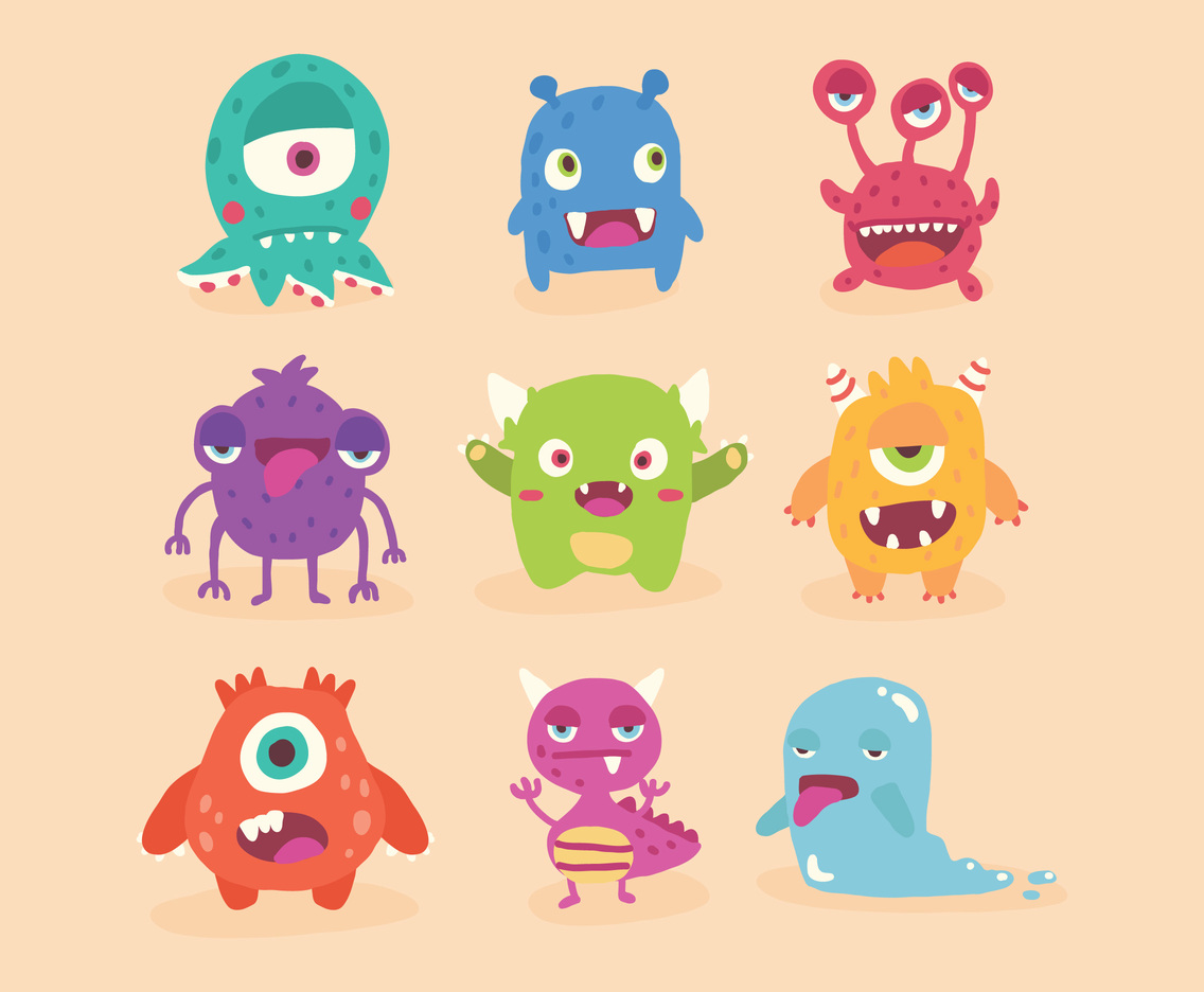 1136x936 Set Of Super Cute Monsters Vector Art Graphics