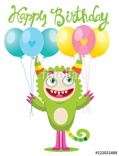 383x500 Cute Monster With Color Balloons Vector Cartoon Cute Monster