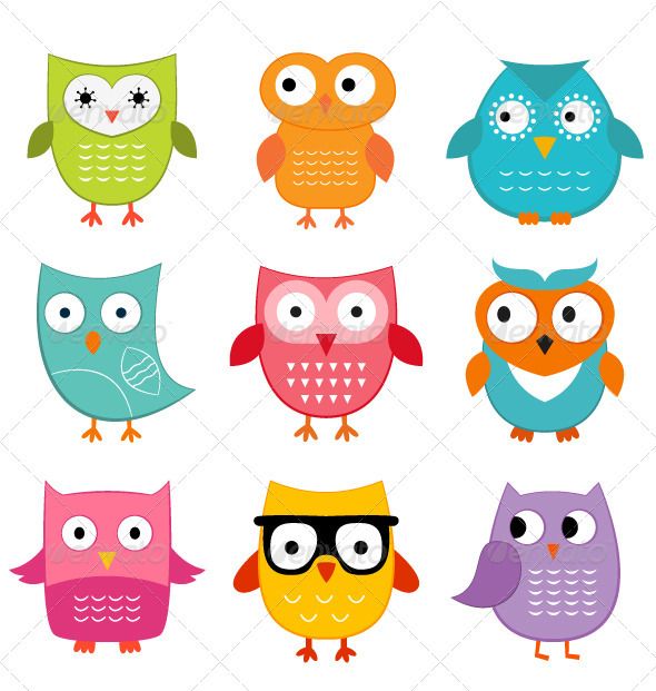 Cute Owls Set 590x621 Cute Owls Set