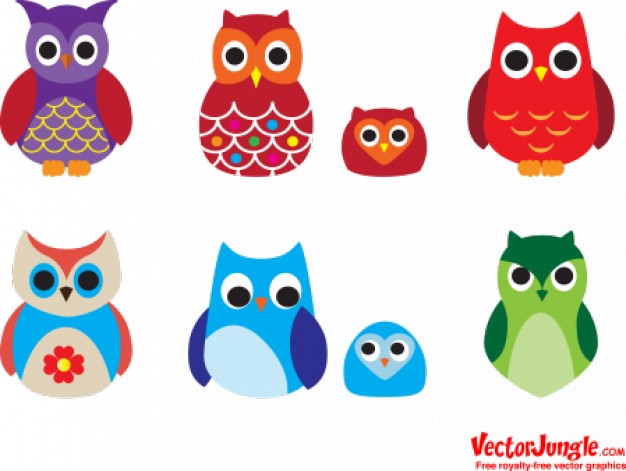 Cute Owls Vector In Different Colors Vector Free Download 626x471 Cute Owls Vector In Different Colors Vector Free Download
