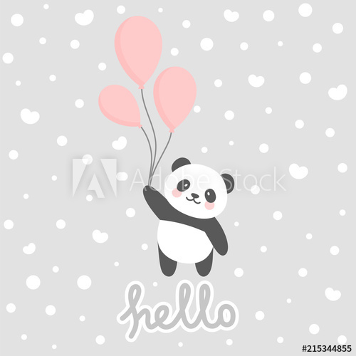 500x500 Cute Panda Vector Print, Baby Shower Card Panda With Hello Write