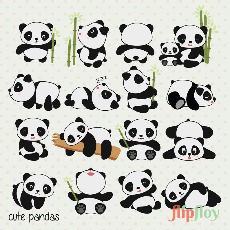 794x794 Cute Pandas Instant Download Panda Vector Clipart Etsy