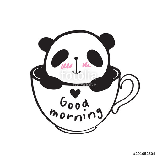 500x500 Good Morning Little Cute Panda In A Cup With Heart Vector