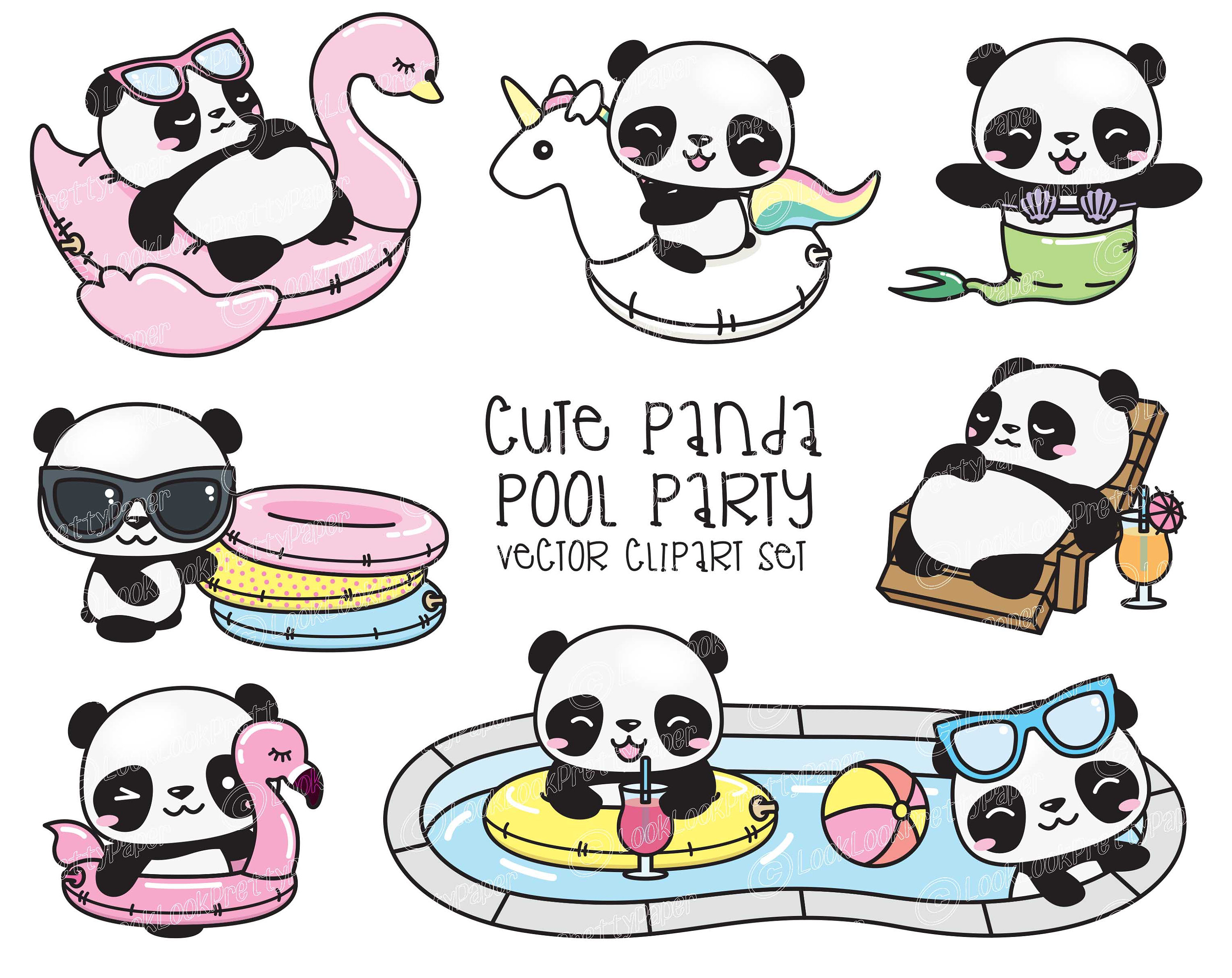 3000x2382 Premium Vector Clipart Kawaii Panda Cute Panda Pool Party Etsy