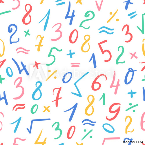 500x500 Seamless Cute Pattern Of Hand Written Colorful Numbers And Symbols