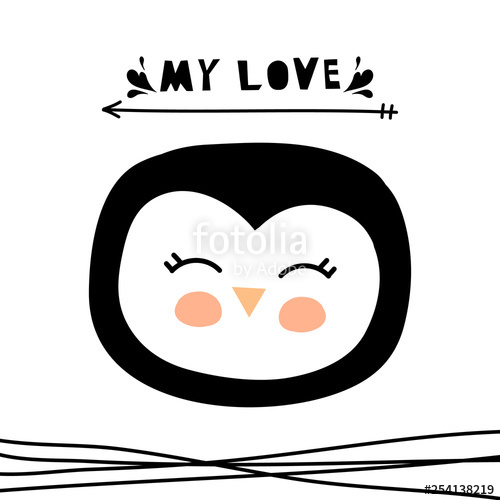 500x500 Cute Penguin Vector Print In Scandinavian Style Hand Drawn Vector