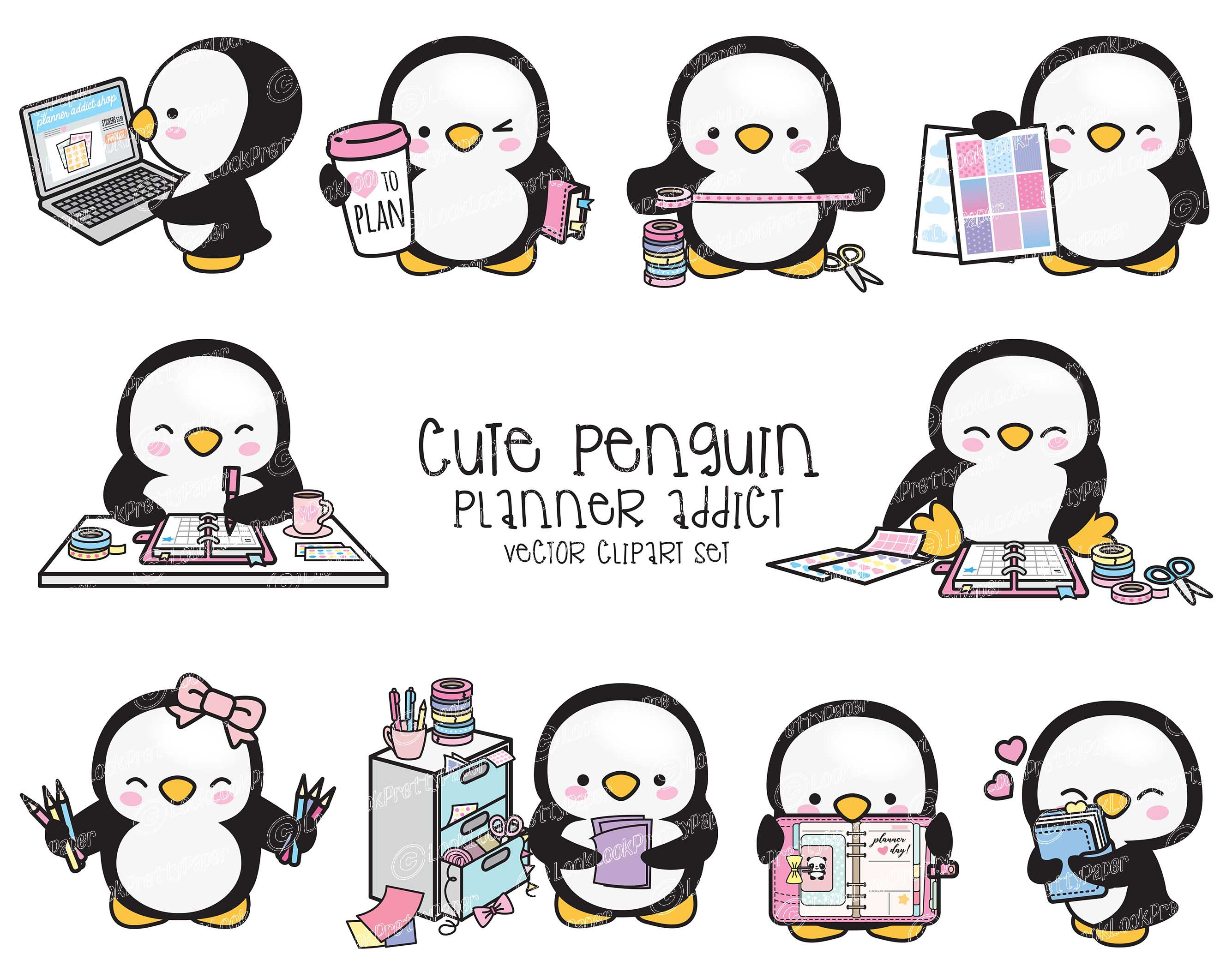 2669x2119 Premium Vector Clipart Kawaii Penguin Cute Penguin Planner Etsy