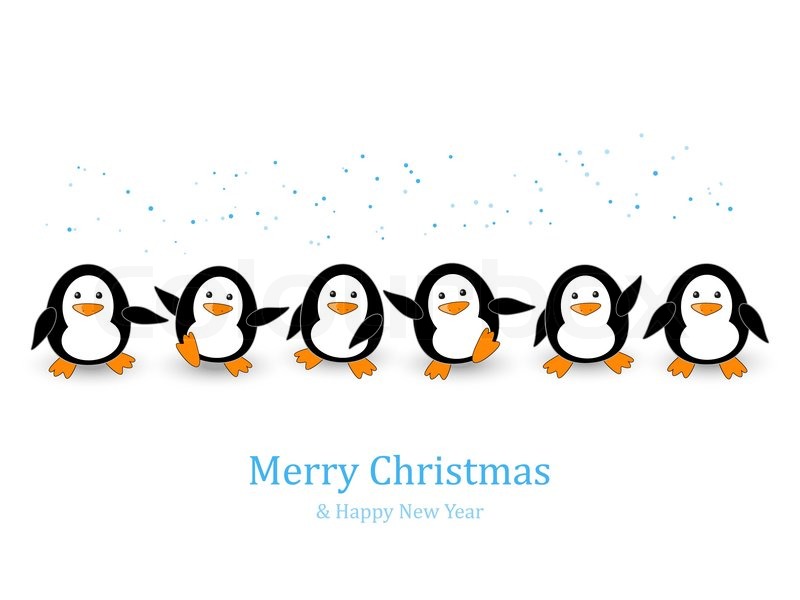 800x600 Christmas Card With Cute Penguins Stock Vector Colourbox