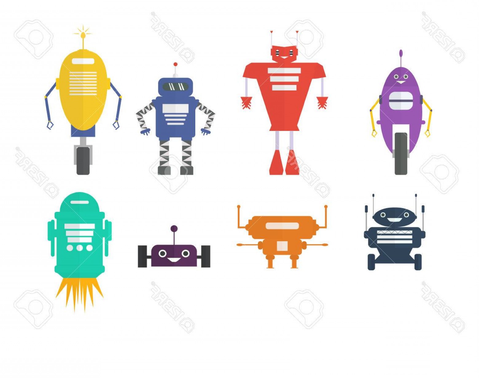 1560x1233 Photostock Vector Retro Robot Set In Flat Style Vintage Cute