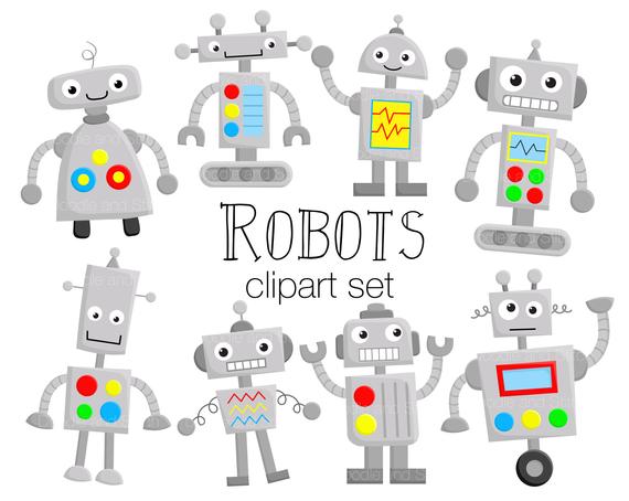 570x454 Robot Clipart Set Cute Robots Clip Art Designs Fun Robot Etsy