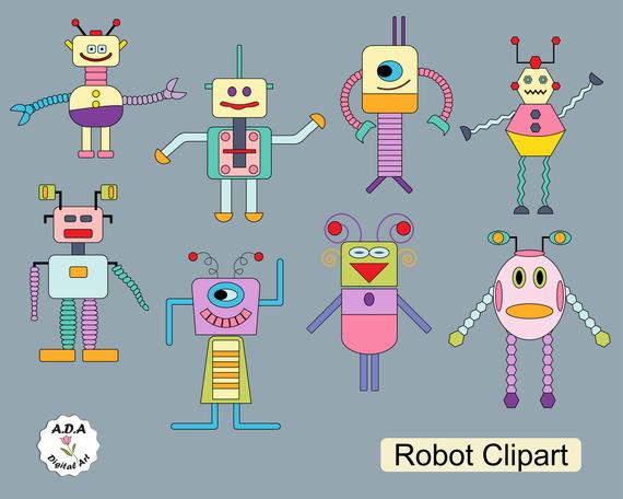 570x456 Robot Clipart Cute Robot Clip Art Robot Vector Clipart Etsy