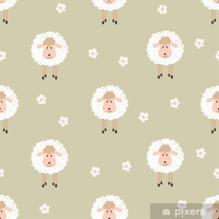 700x700 Seamless Pattern With Cute Sheep Vector Background For Kids Wall