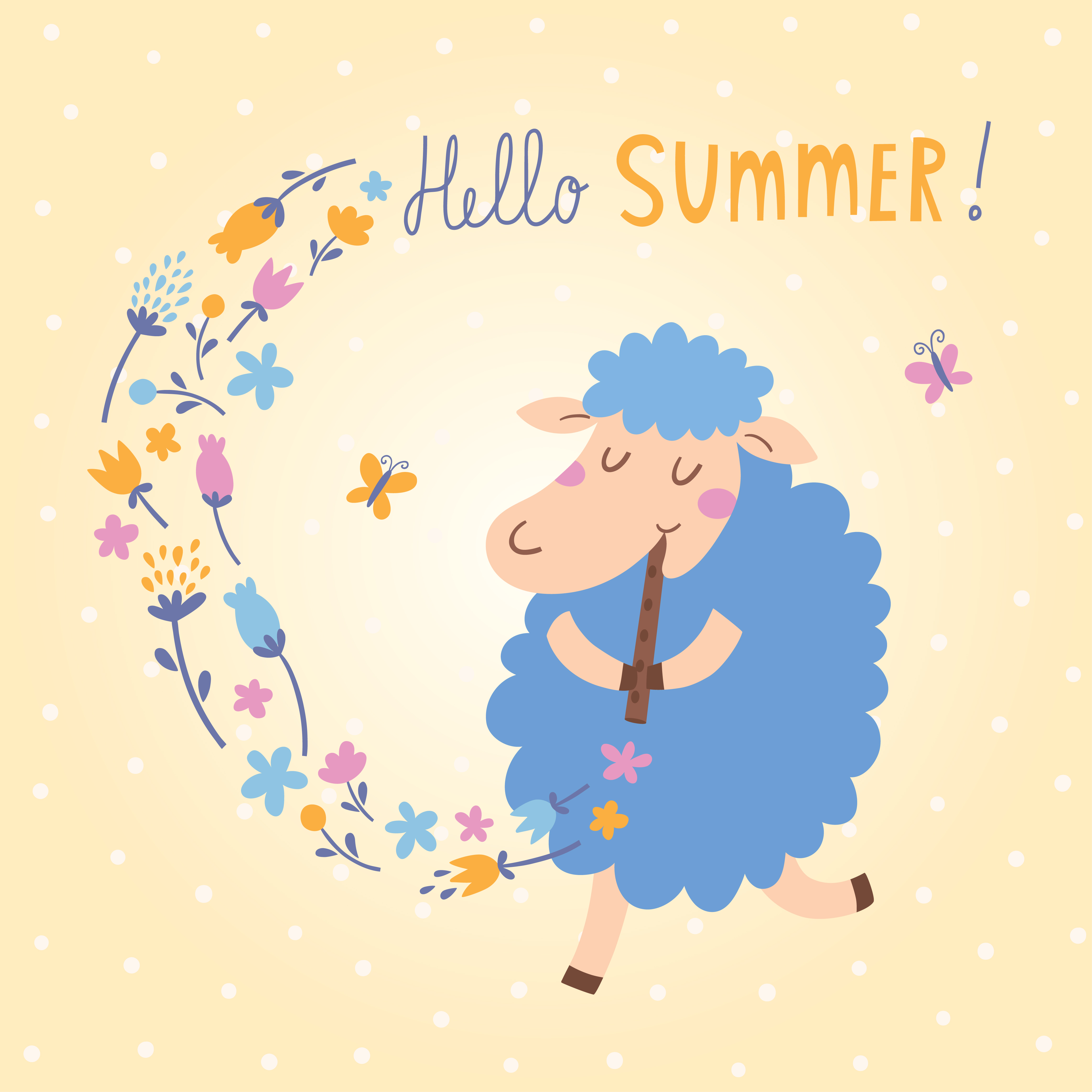 4167x4167 Vector Illustration Of Cute Sheep Hello Summer!
