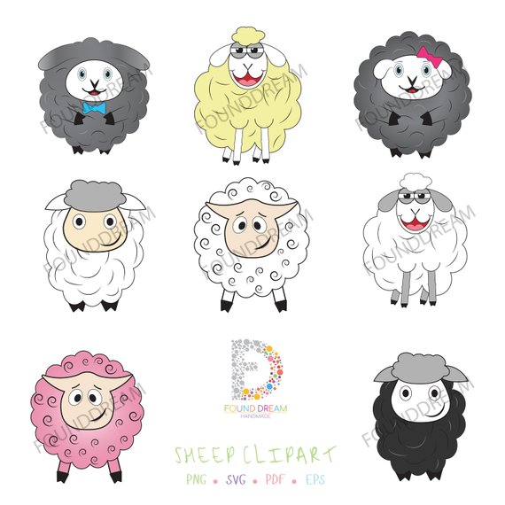 570x570 Cute Sheep Clipart, Cute Sheep Clip Art, Lamb Clipart Set, Cute