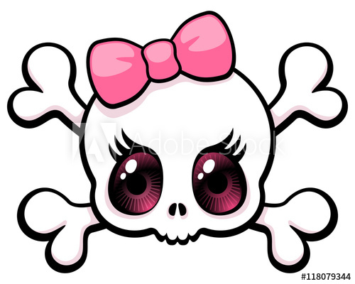 Cute Big Eyed Girl Skull With A Pink Bow, Vector Illustration 500x400 Cute Big Eyed Girl Skull With A Pink Bow, Vector Illustration