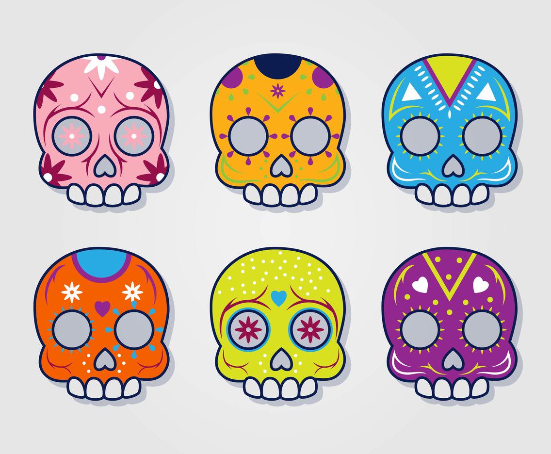 Colorful Mexican Skull Vector Set Vector Art Graphics 1136x936 Colorful Mexican Skull Vector Set Vector Art Graphics