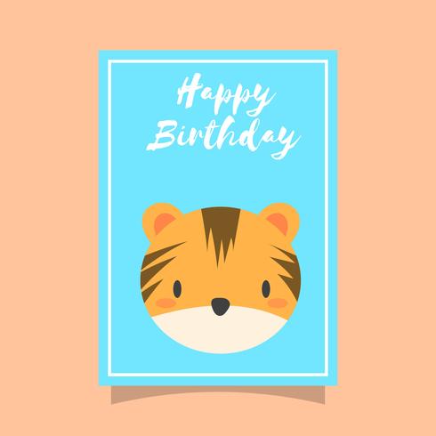 490x490 Flat Cute Tiger Happy Birthday Animal Greetings Vector Template
