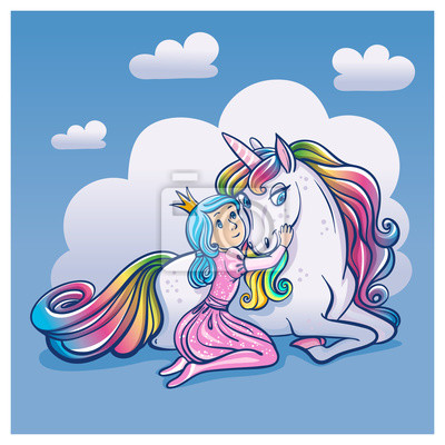 400x400 Little Princess Girl And Cute Unicorn, Vector Illustration Posters